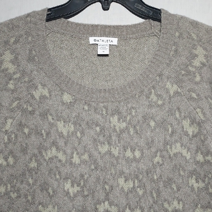 Athleta Hawthorn Textured Crew Sweater Merino Wool Blend Animal Print Womens 1x